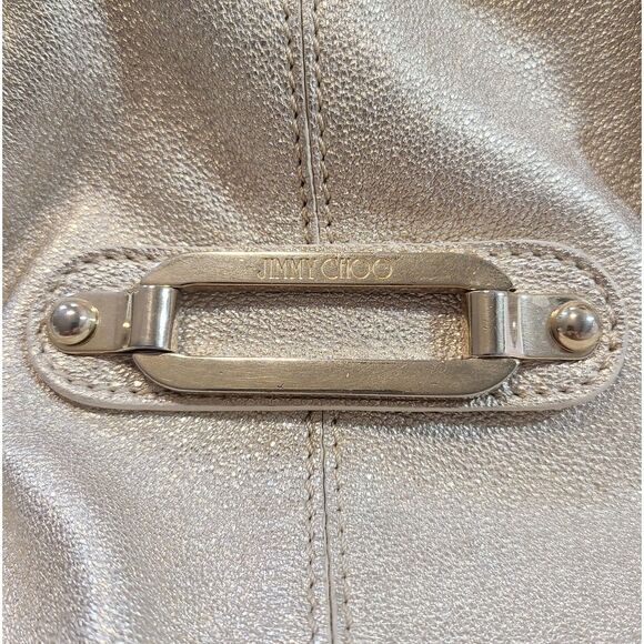 Jimmy Choo (Authentic) Tulita Champagne Gold Leather Buckle Satchel Handbag VGUC - Picture 7 of 12
